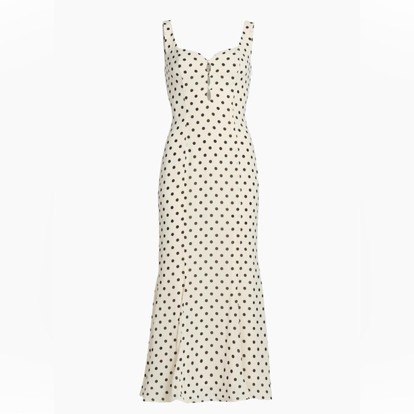 NWT- Reformation Laine Dress- White and Black Polka Dot Sleeveless Midi Dress - Picture 2 of 6